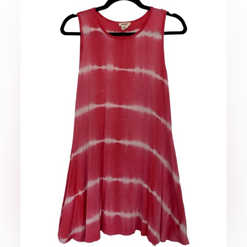 YELETE Women’s Knit Swing Dress Tie Dye Pink/White‎ Pockets Beach/Sun/Leisure M